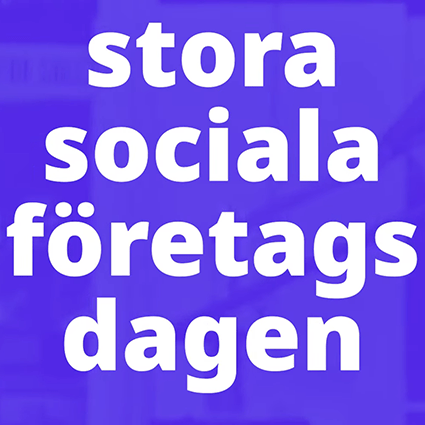Blå bakgrunnd med vit text: Stora sociala företagsdagen