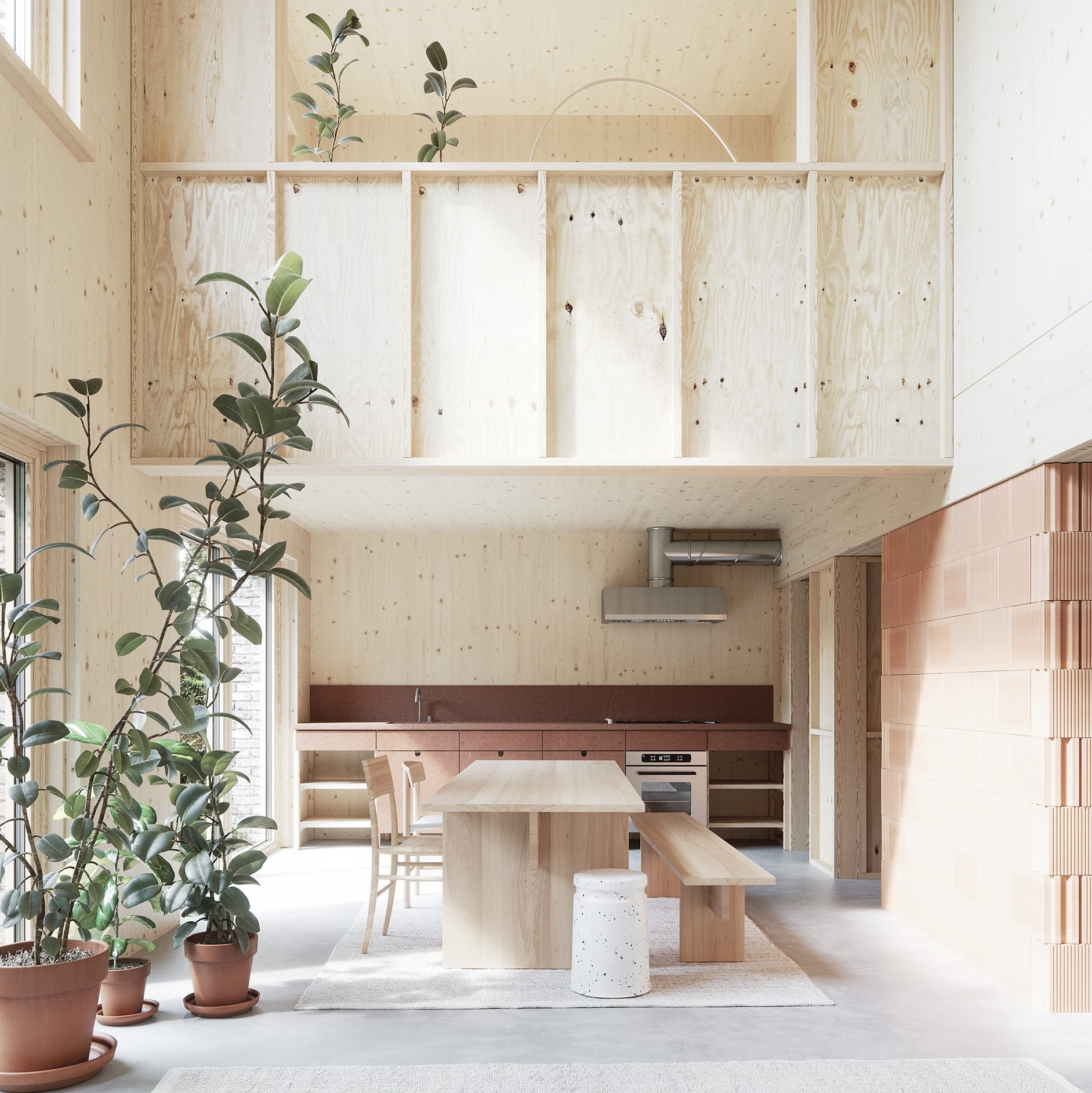 En lägenhet inredd i mycket trä - skandinavisk stil.